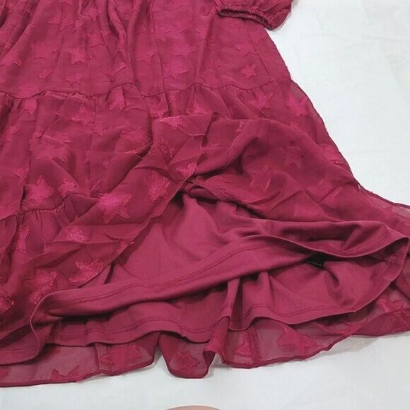 Torrid Burgundy Stars Clip Dot Chiffon Tiered Midi Dress Size 10 NWT - Picture 15 of 17